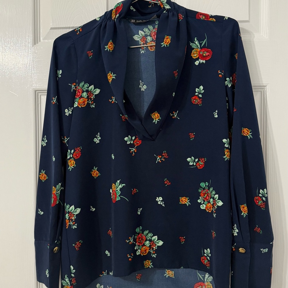 Zara Basic Navy Dress with Vibrant Floral Print